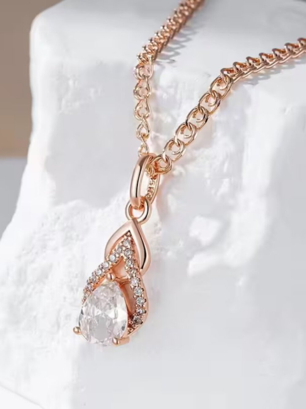 18K Pink Rose Gold Womens 2ct Diamond Pendant Necklace Ladies 18K Silver Jewelry
